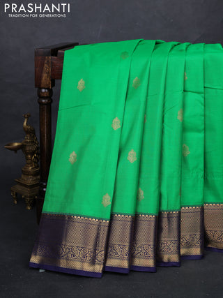 Green & Navy Blue Bangalori Silk - Buttas
