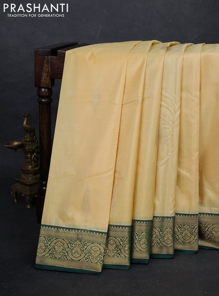 Cream & Green Bangalori Silk - Buttas
