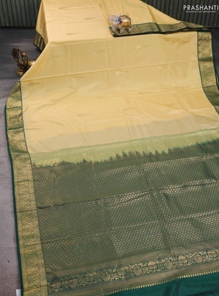 Cream & Green Bangalori Silk - Buttas