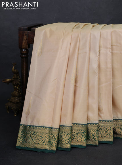 Beige & Green Bangalori Silk - Buttas