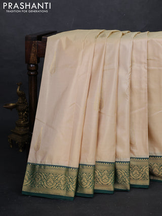 Beige & Green Bangalori Silk - Buttas