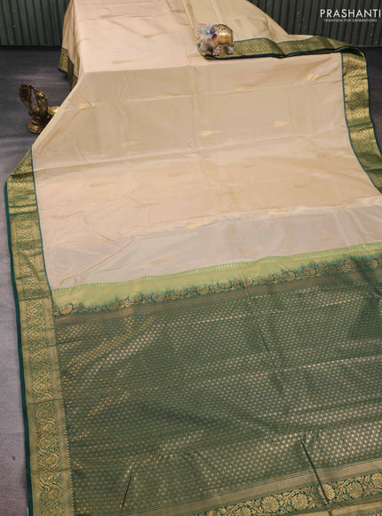Beige & Green Bangalori Silk - Buttas