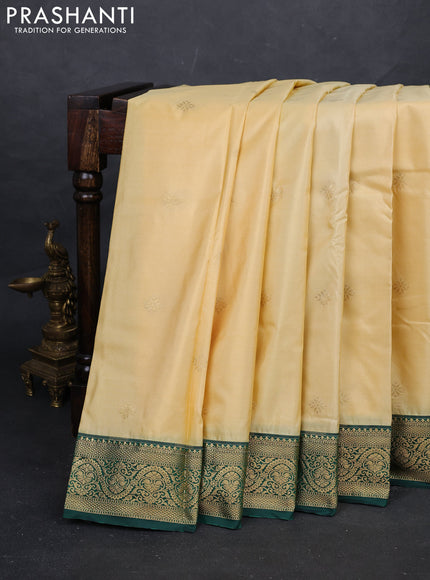 Cream & Green Bangalori Silk - Buttas