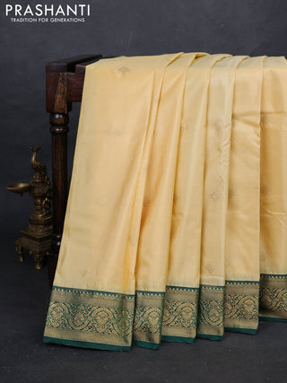Cream & Green Bangalori Silk - Buttas