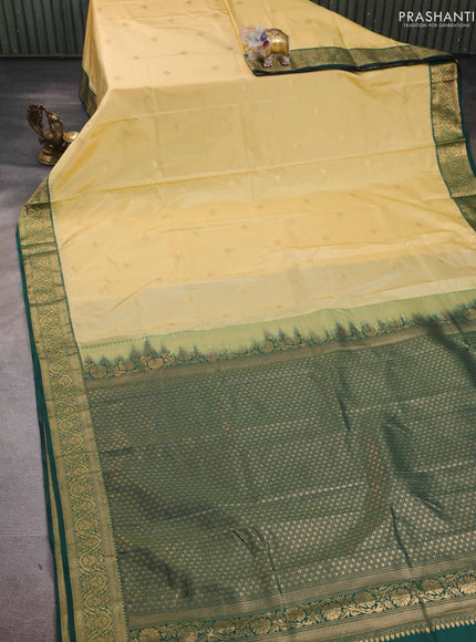 Cream & Green Bangalori Silk - Buttas
