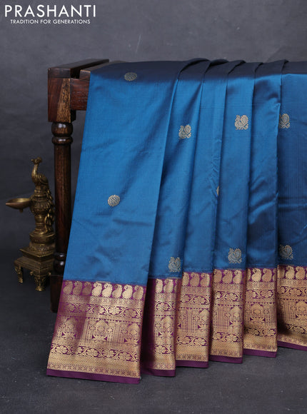 Peacock Blue & Wine Bangalori Silk - Buttas