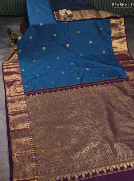 Peacock Blue & Wine Bangalori Silk - Buttas