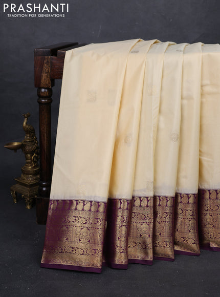Cream & Purple Bangalori Silk - Buttas