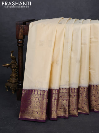 Cream & Purple Bangalori Silk - Buttas