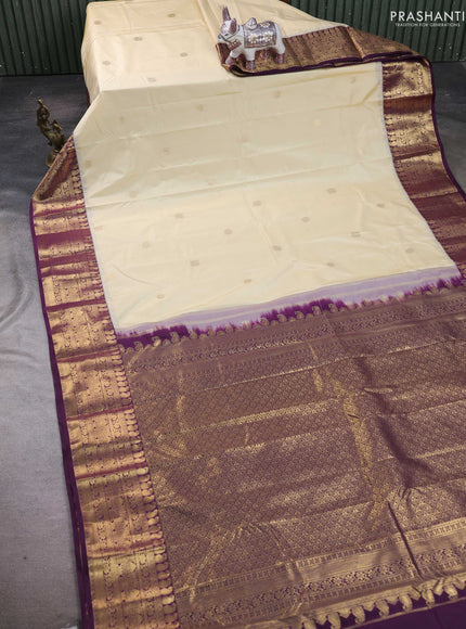 Cream & Purple Bangalori Silk - Buttas