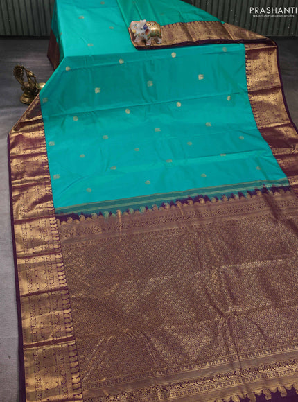 Teal Blue & Purple Bangalori Silk - Buttas