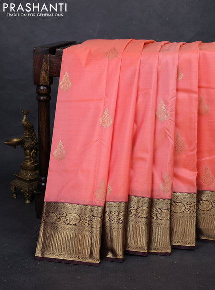 Peach Orange & Coffee Brown Bangalori Silk - Buttas
