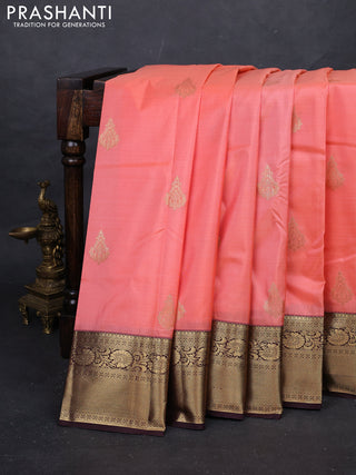 Peach Orange & Coffee Brown Bangalori Silk - Buttas