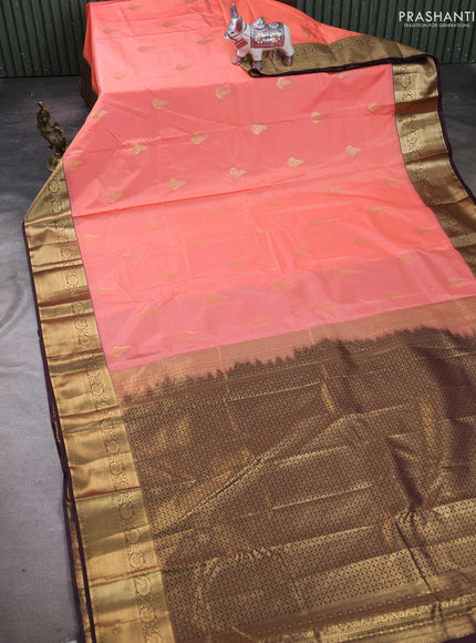 Peach Orange & Coffee Brown Bangalori Silk - Buttas