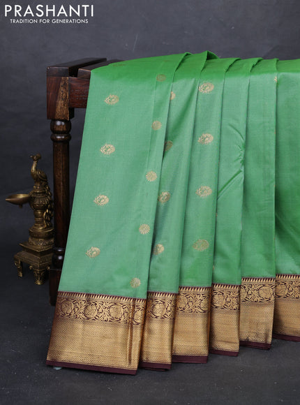 Green & Coffee Brown Bangalori Silk - Buttas