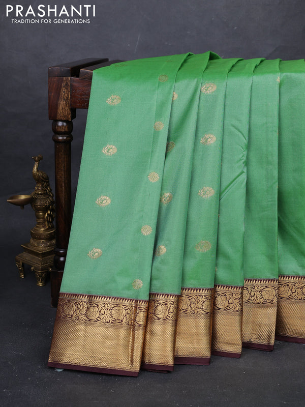 Green & Coffee Brown Bangalori Silk - Buttas