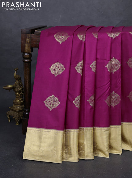 Magenta Pink & Beige Bangalori Silk - Buttas