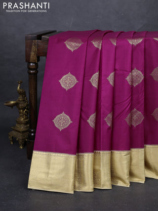 Magenta Pink & Beige Bangalori Silk - Buttas