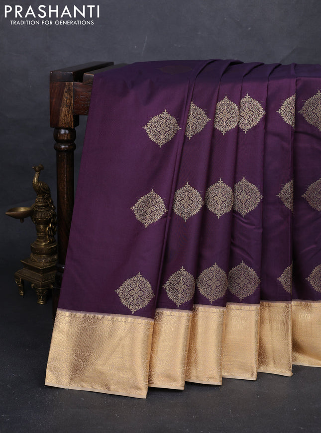 Purple & Beige Bangalori Silk - Buttas