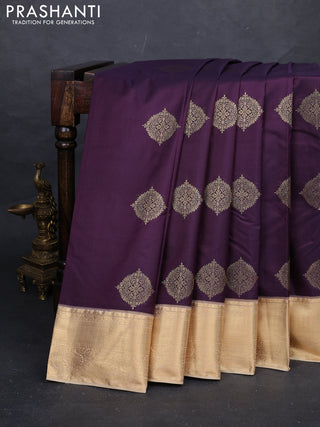 Purple & Beige Bangalori Silk - Buttas