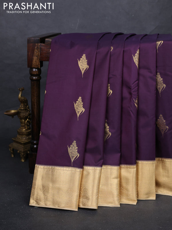 Purple & Beige Bangalori Silk - Buttas