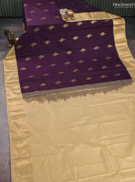 Purple & Beige Bangalori Silk - Buttas