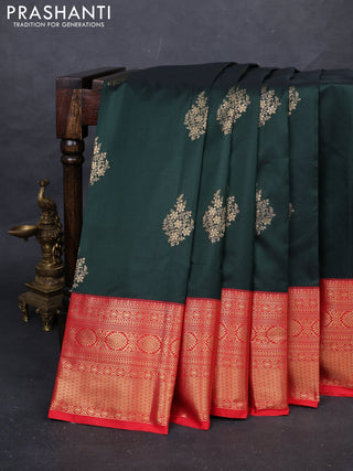 Bottle Green & Red Bangalori Silk - Buttas