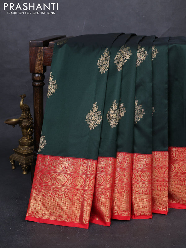 Bottle Green & Red Bangalori Silk - Buttas