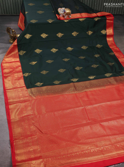 Bottle Green & Red Bangalori Silk - Buttas