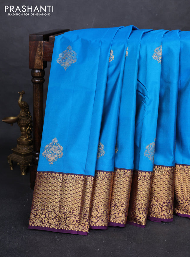 Teal Blue & Purple Bangalori Silk - Buttas