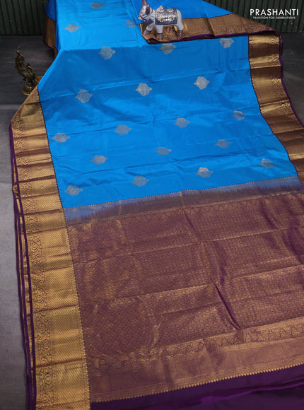 Teal Blue & Purple Bangalori Silk - Buttas