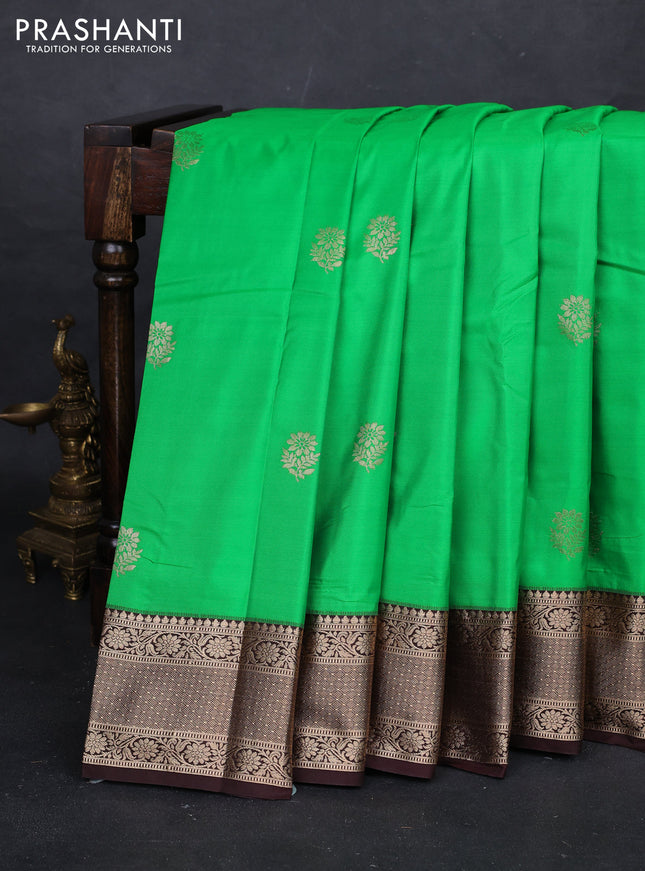 Green & Coffee Brown Bangalori Silk - Buttas