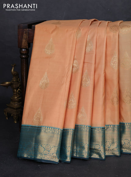 Peach & Bottle Green Bangalori Silk - Buttas