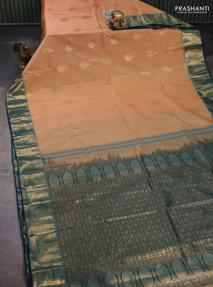 Peach & Bottle Green Bangalori Silk - Buttas