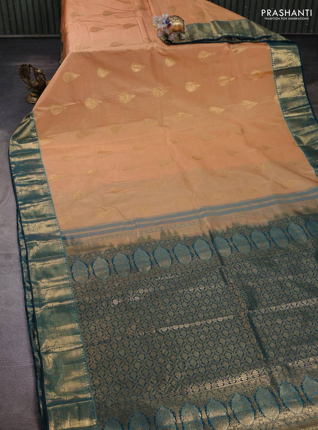 Peach & Bottle Green Bangalori Silk - Buttas