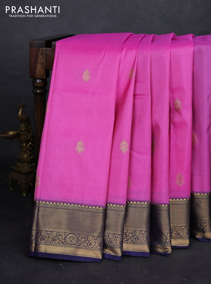 Pink & Navy Blue Bangalori Silk - Buttas