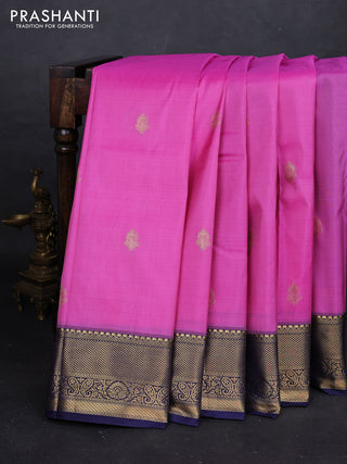 Pink & Navy Blue Bangalori Silk - Buttas