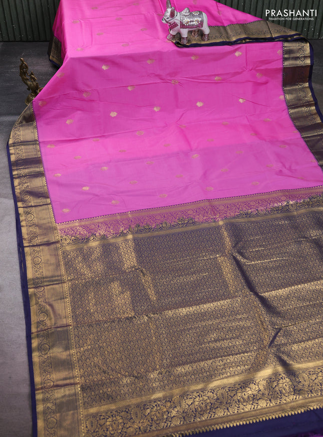 Pink & Navy Blue Bangalori Silk - Buttas