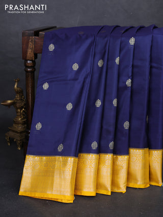 Navy Blue & Yellow Bangalori Silk - Buttas