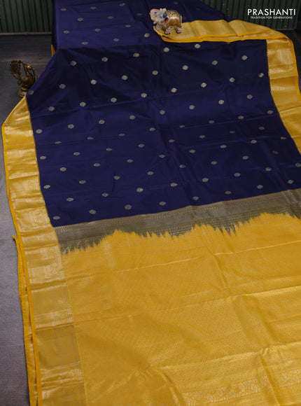 Navy Blue & Yellow Bangalori Silk - Buttas