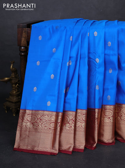 Blue & Maroon Bangalori Silk - Buttas