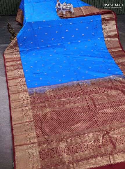 Blue & Maroon Bangalori Silk - Buttas