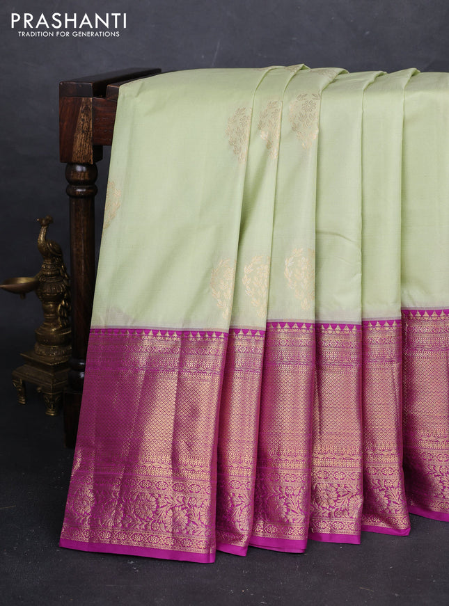 Pista Green & Purple Bangalori Silk - Buttas