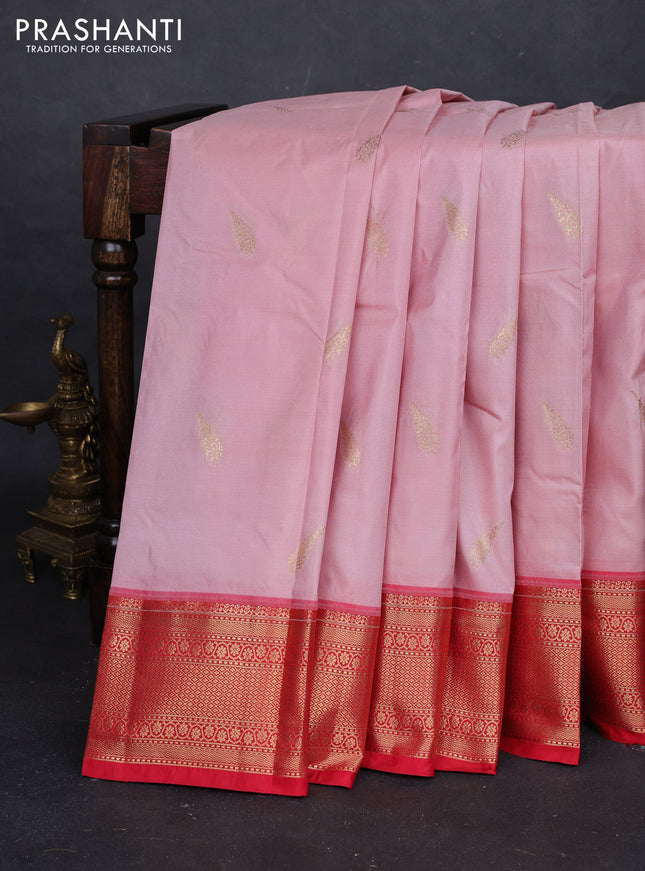 Peach Pink & Red Bangalori Silk - Buttas