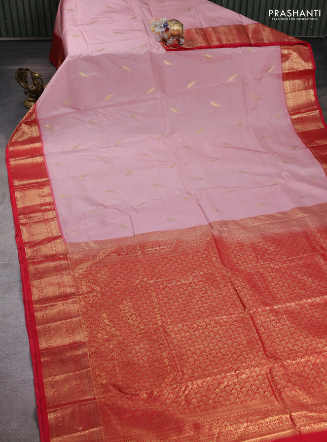 Peach Pink & Red Bangalori Silk - Buttas