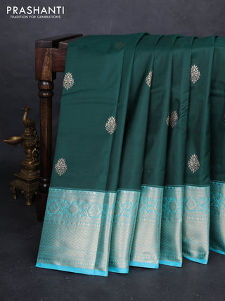 Bottle Green & Teal Blue Bangalori Silk - Buttas