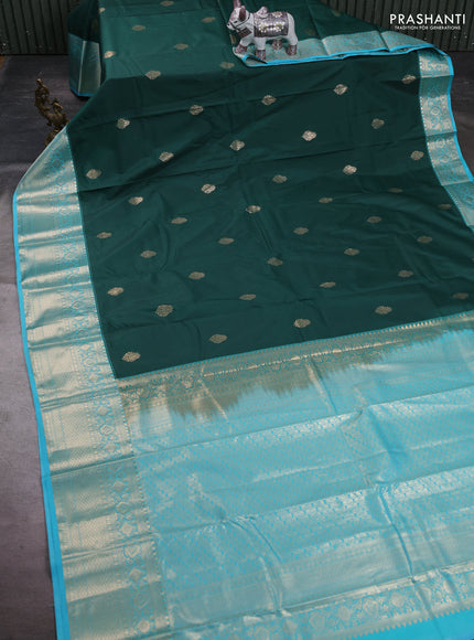 Bottle Green & Teal Blue Bangalori Silk - Buttas