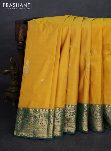 Mustard Yellow & Green Bangalori Silk - Buttas