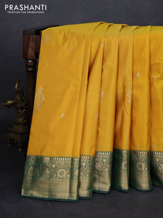 Mustard Yellow & Green Bangalori Silk - Buttas