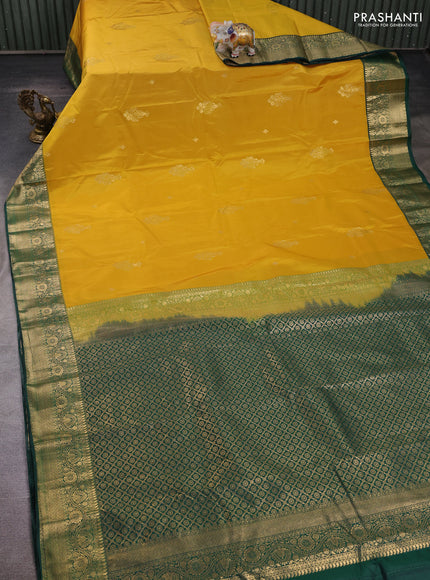 Mustard Yellow & Green Bangalori Silk - Buttas